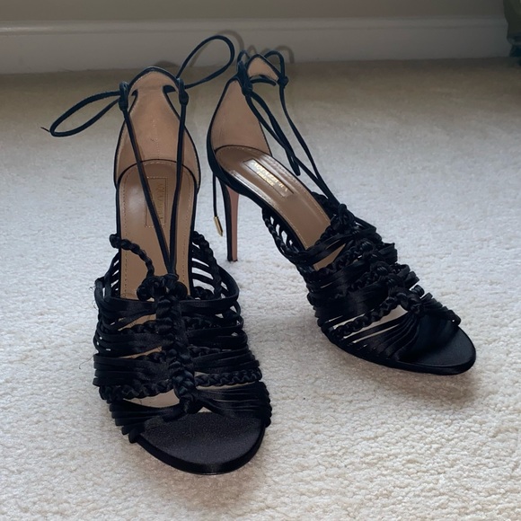 Aquazzura Goddess Silk Braided 85mm Sandals in Black - Picture 2 of 6